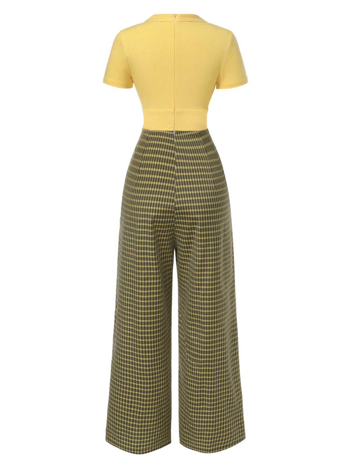 Gelb 1930er Plaid Schlüsselloch-Ausschnitt Jumpsuit - Image 5