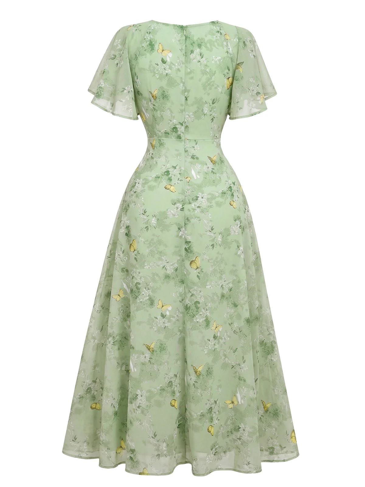 Gelb 1930er Schmetterling Flatterärmel Chiffon Kleid - Image 11