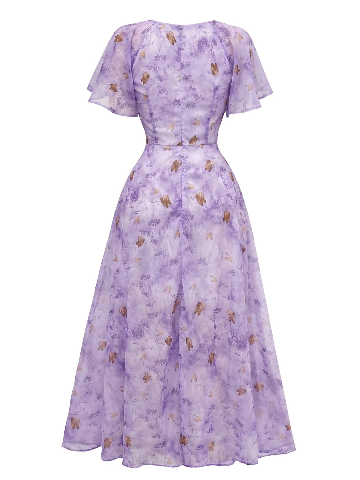 Gelb 1930er Schmetterling Flatterärmel Chiffon Kleid - Image 13