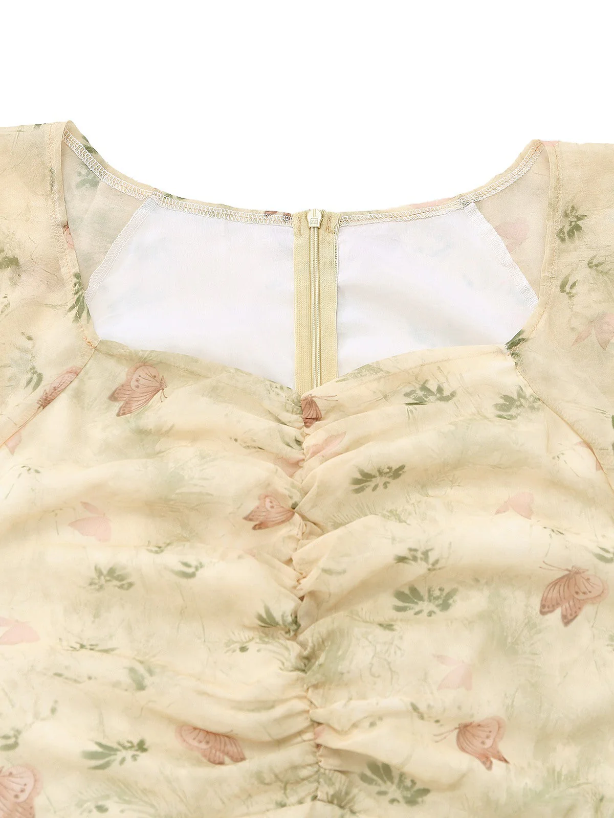 Gelb 1930er Schmetterling Flatterärmel Chiffon Kleid - Image 4
