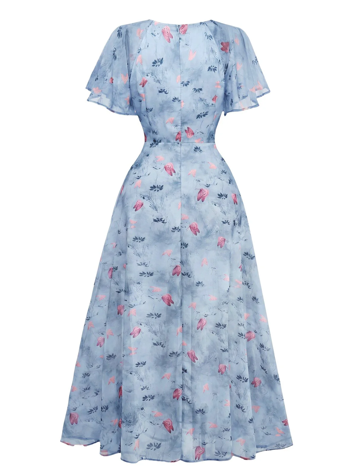 Gelb 1930er Schmetterling Flatterärmel Chiffon Kleid - Image 9