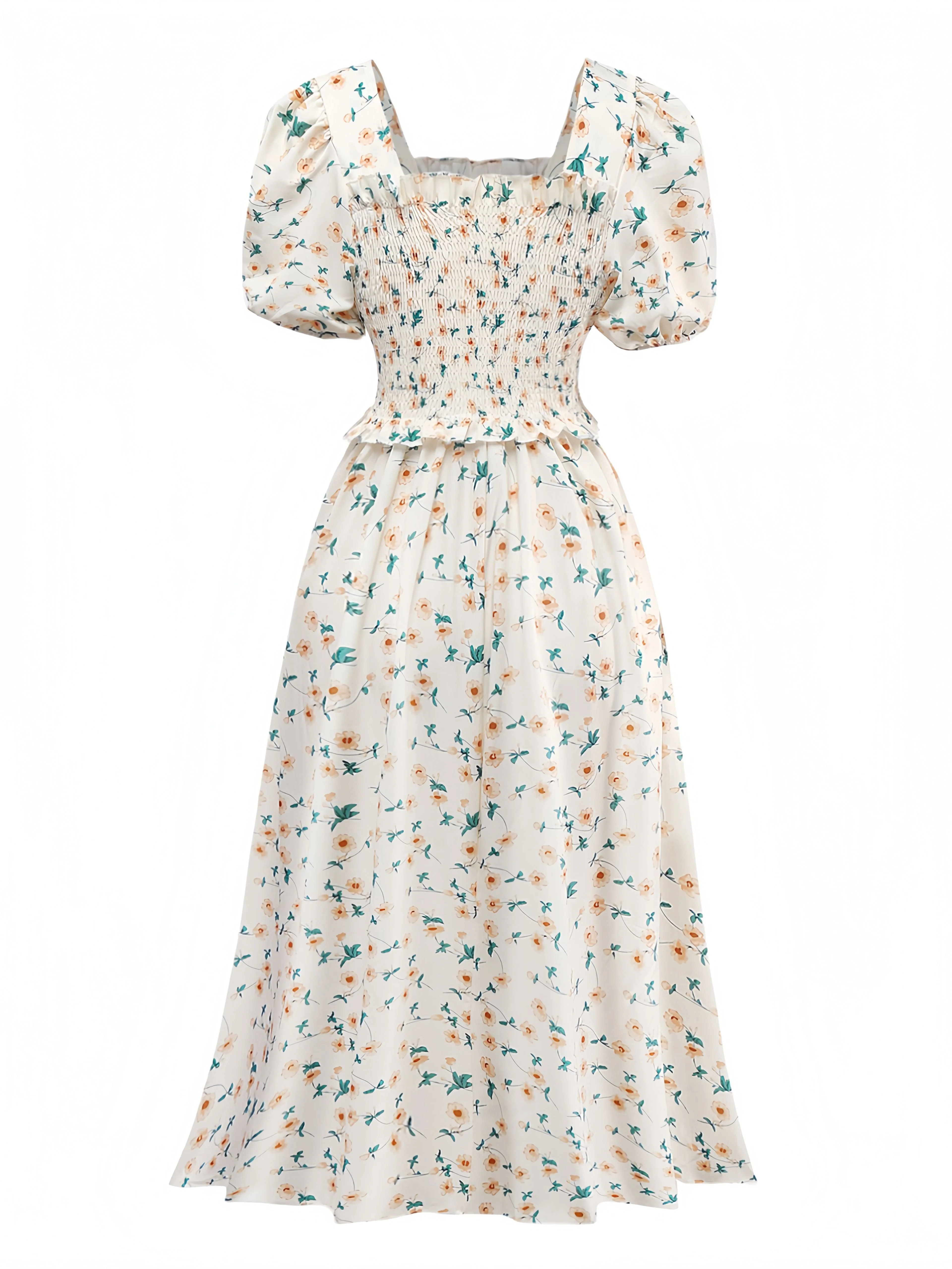 Gelb 1940er Blumen Quadratischer Hals Kleid - Image 2
