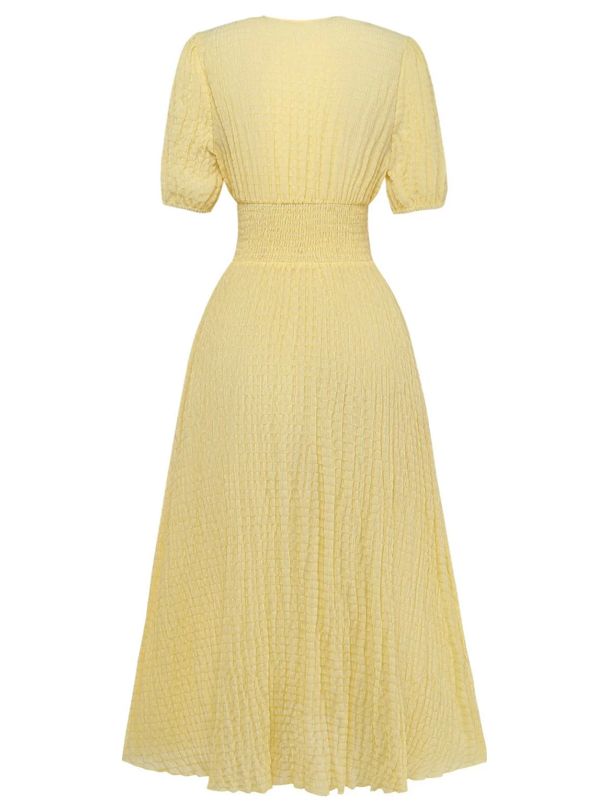 Gelb 1940er Puffärmel Durchgeknöpft Midi Kleid - Image 3