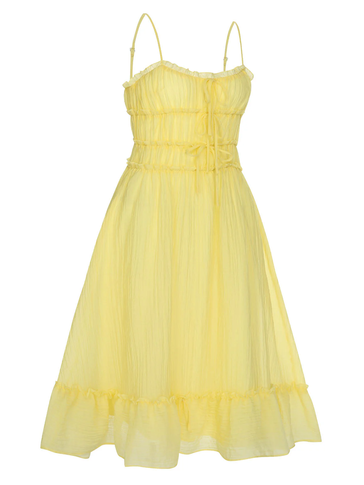 Gelb 1940er Spaghetti Träger Rüschensaum Kleid - Image 3