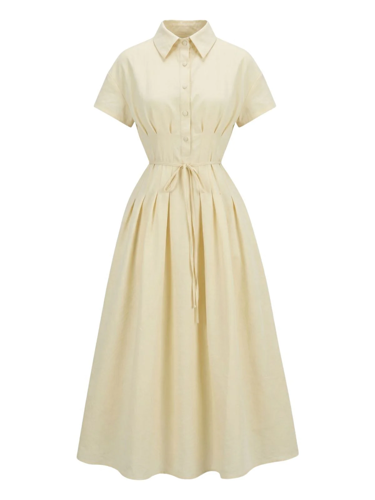 Gelb 1940er Taillenbindung Knopf Hemd Kragen Kleid - Image 2