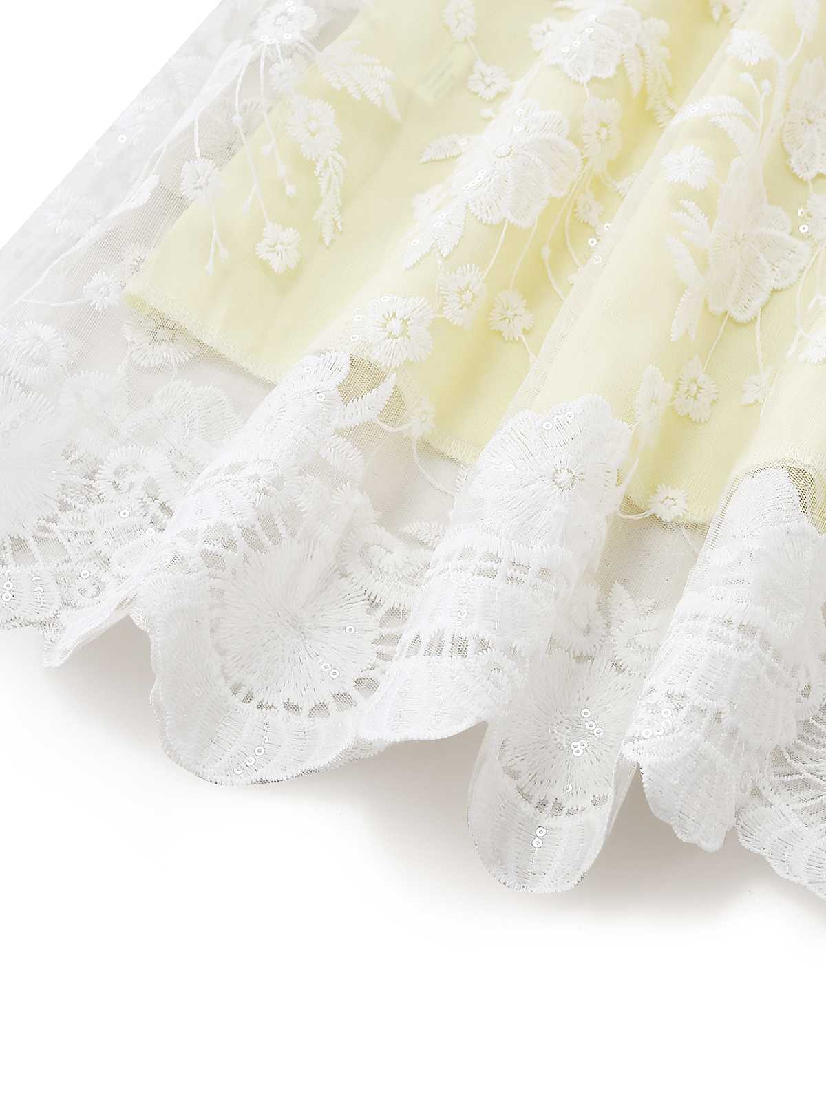 Gelb 1950er Blumen Bestickt Spitze Transparent Trägerloses Kleid - Image 5
