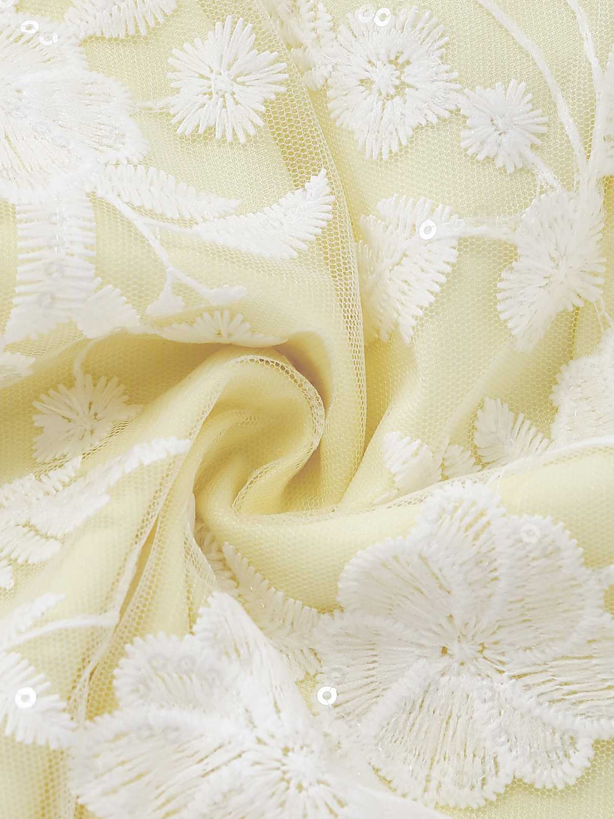 Gelb 1950er Blumen Bestickt Spitze Transparent Trägerloses Kleid - Image 6