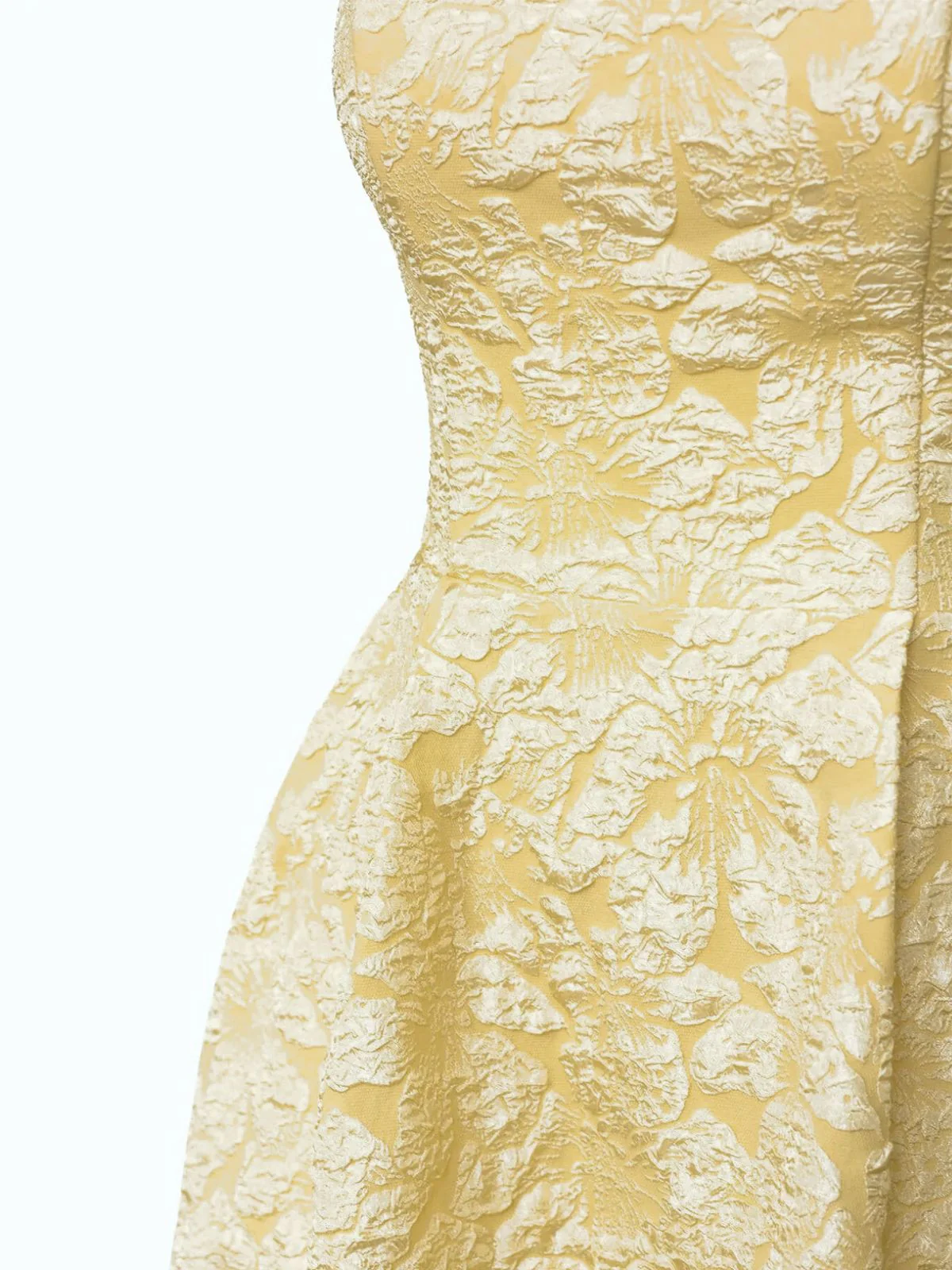 Gelb 1950er Blumen Jacquard Strukturiert Spaghetti Träger Midi Kleid - Image 5