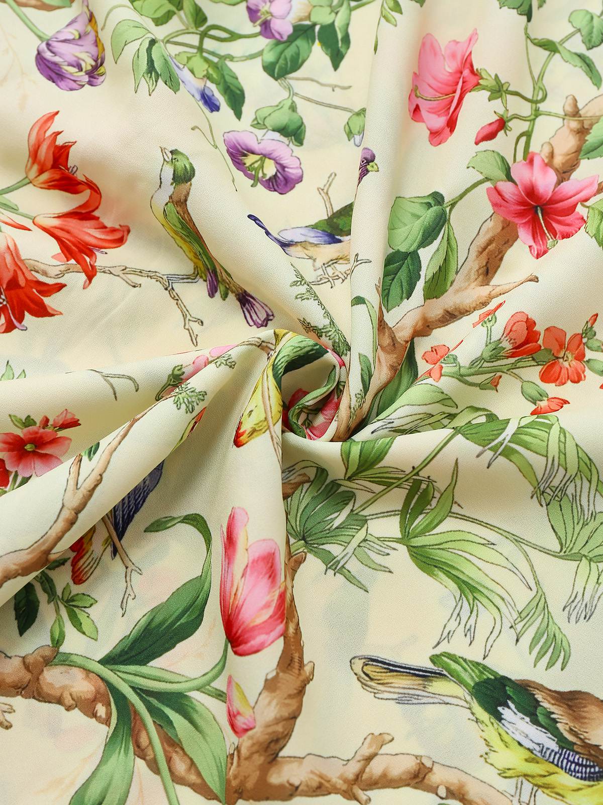 Gelb 1950er Blumen Vögel Rüschen Flatterärmel Kleid - Image 6