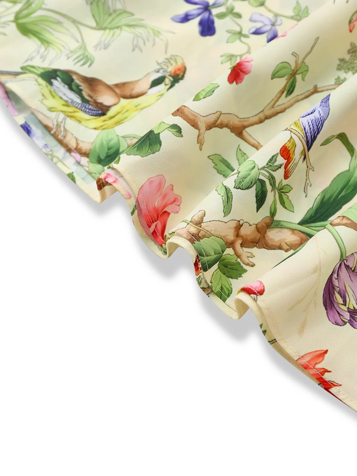 Gelb 1950er Blumen Vögel Rüschen Flatterärmel Kleid - Image 7