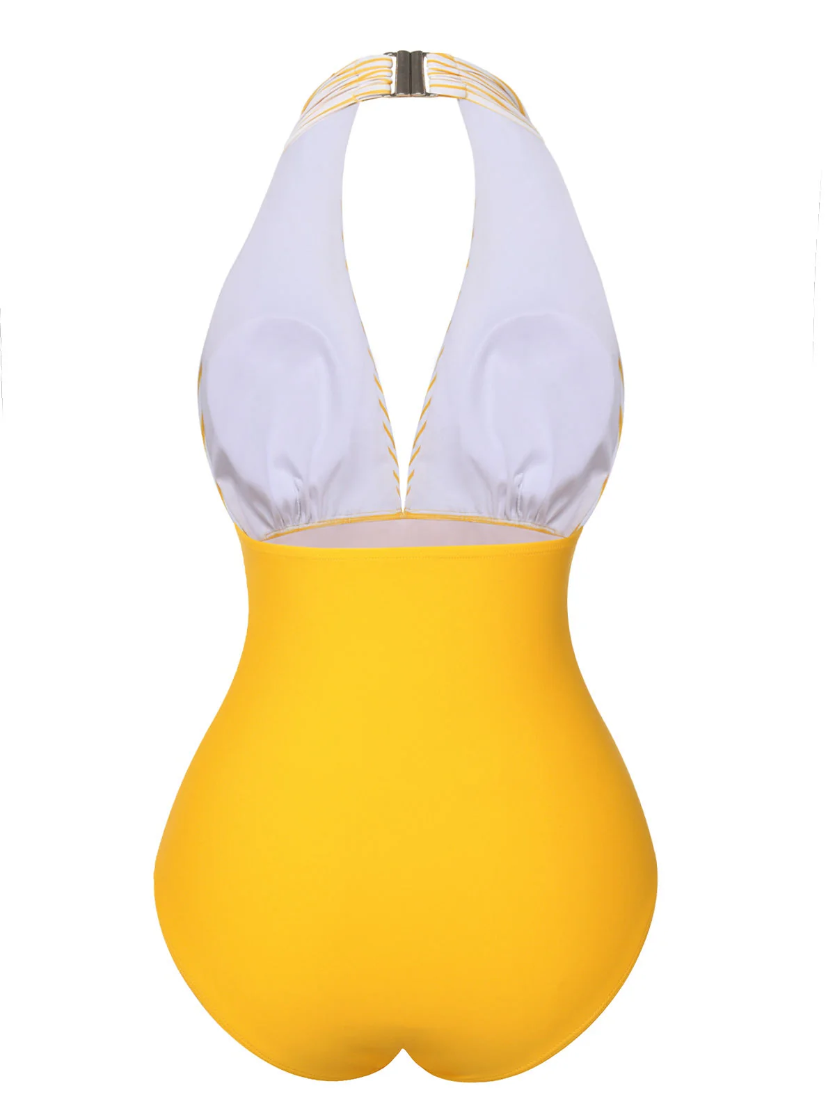 Gelb 1950er Halter Streifen Patchwork Badeanzug - Image 4