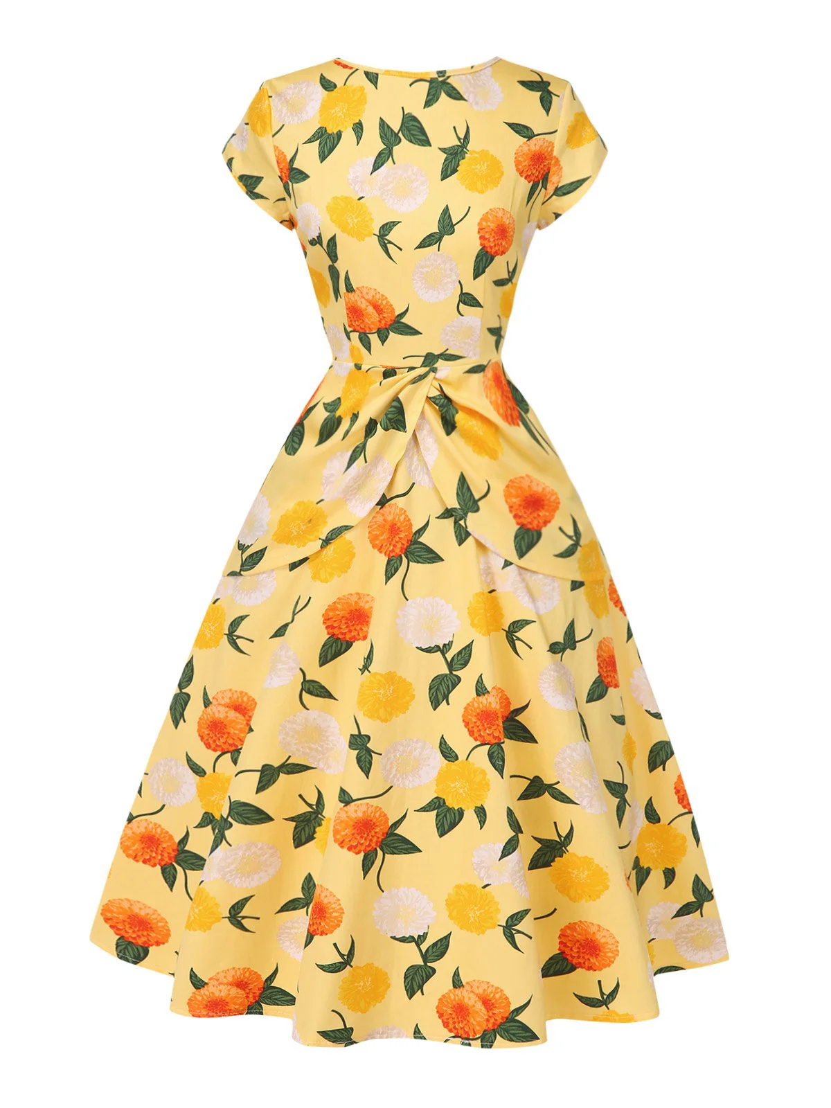 Gelb 1950er Hortensie Blumen Gerüschtes Kleid - Image 4