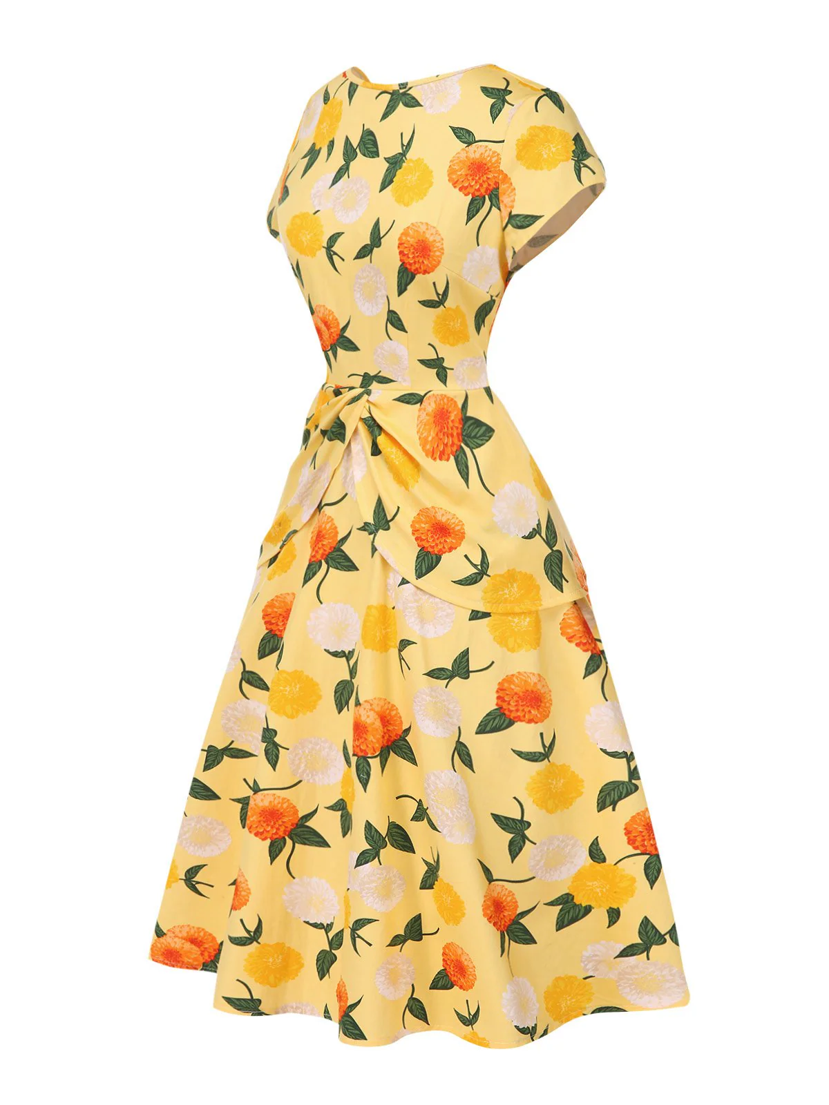 Gelb 1950er Hortensie Blumen Gerüschtes Kleid - Image 5