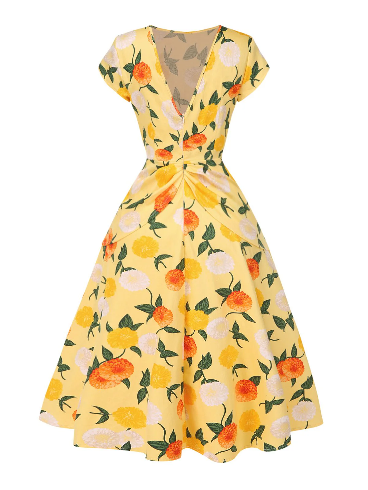 Gelb 1950er Hortensie Blumen Gerüschtes Kleid - Image 6