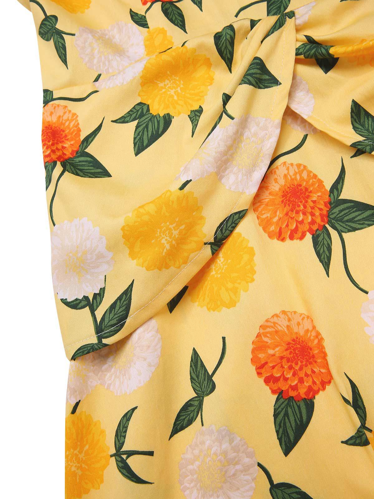 Gelb 1950er Hortensie Blumen Gerüschtes Kleid - Image 9