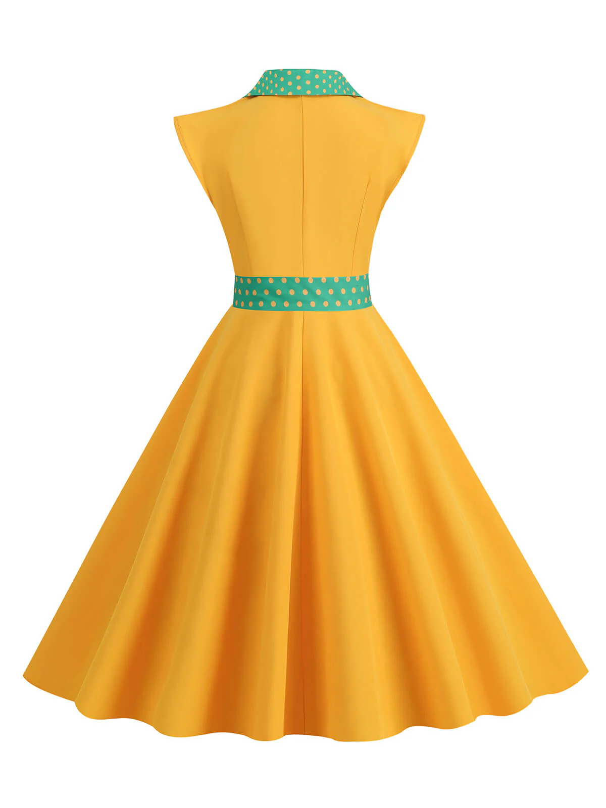 Gelb 1950er Kontrastierenden Tupfen Schleifenknoten Gürtelkleid - Image 3