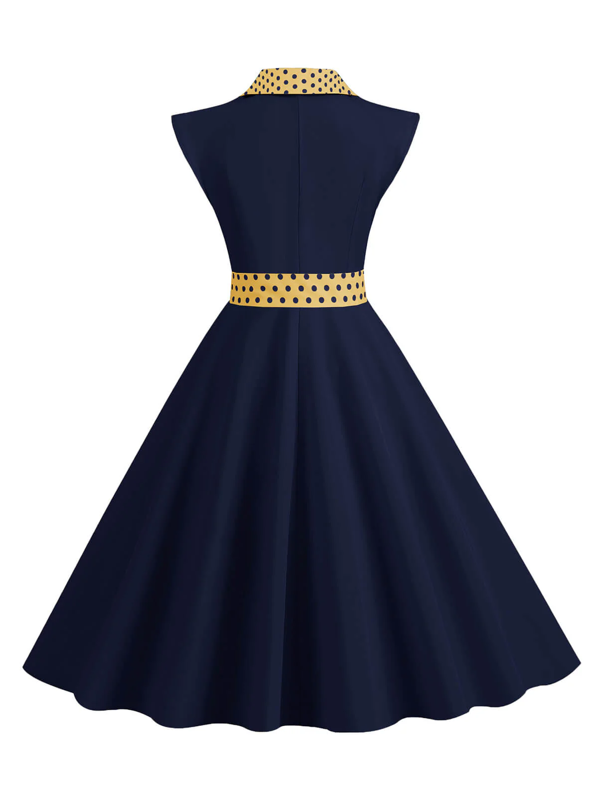 Gelb 1950er Kontrastierenden Tupfen Schleifenknoten Gürtelkleid - Image 8