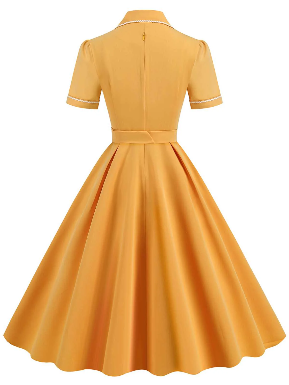 Gelb 1950er Revers Mit Gürtel Einfarbiges Kleid - Image 3
