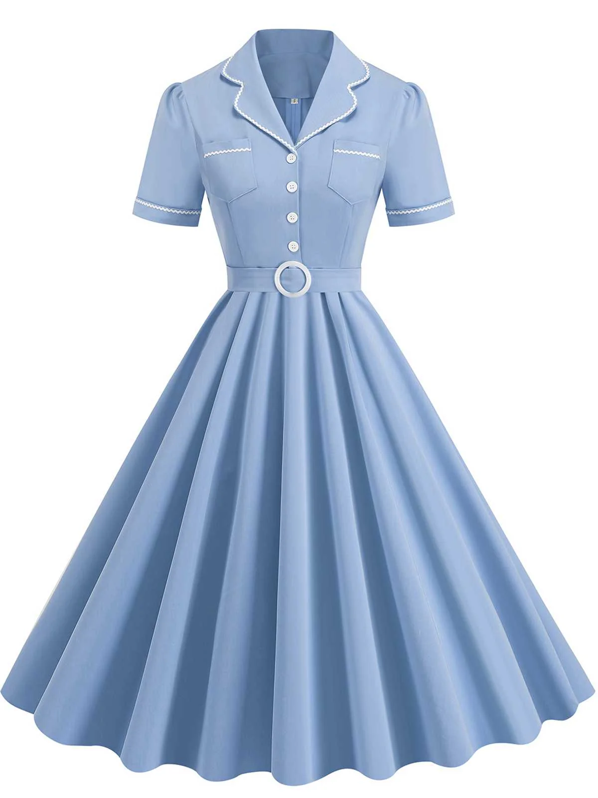 Gelb 1950er Revers Mit Gürtel Einfarbiges Kleid - Image 5