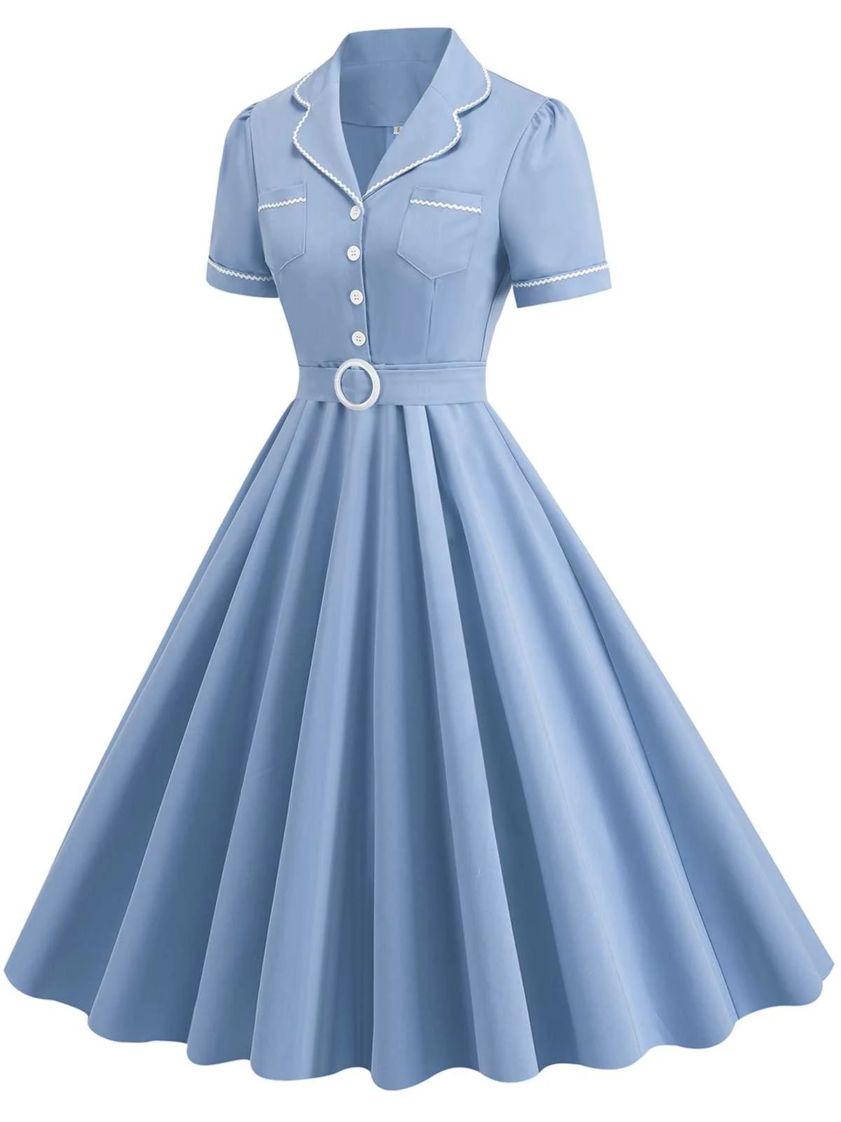 Gelb 1950er Revers Mit Gürtel Einfarbiges Kleid - Image 6