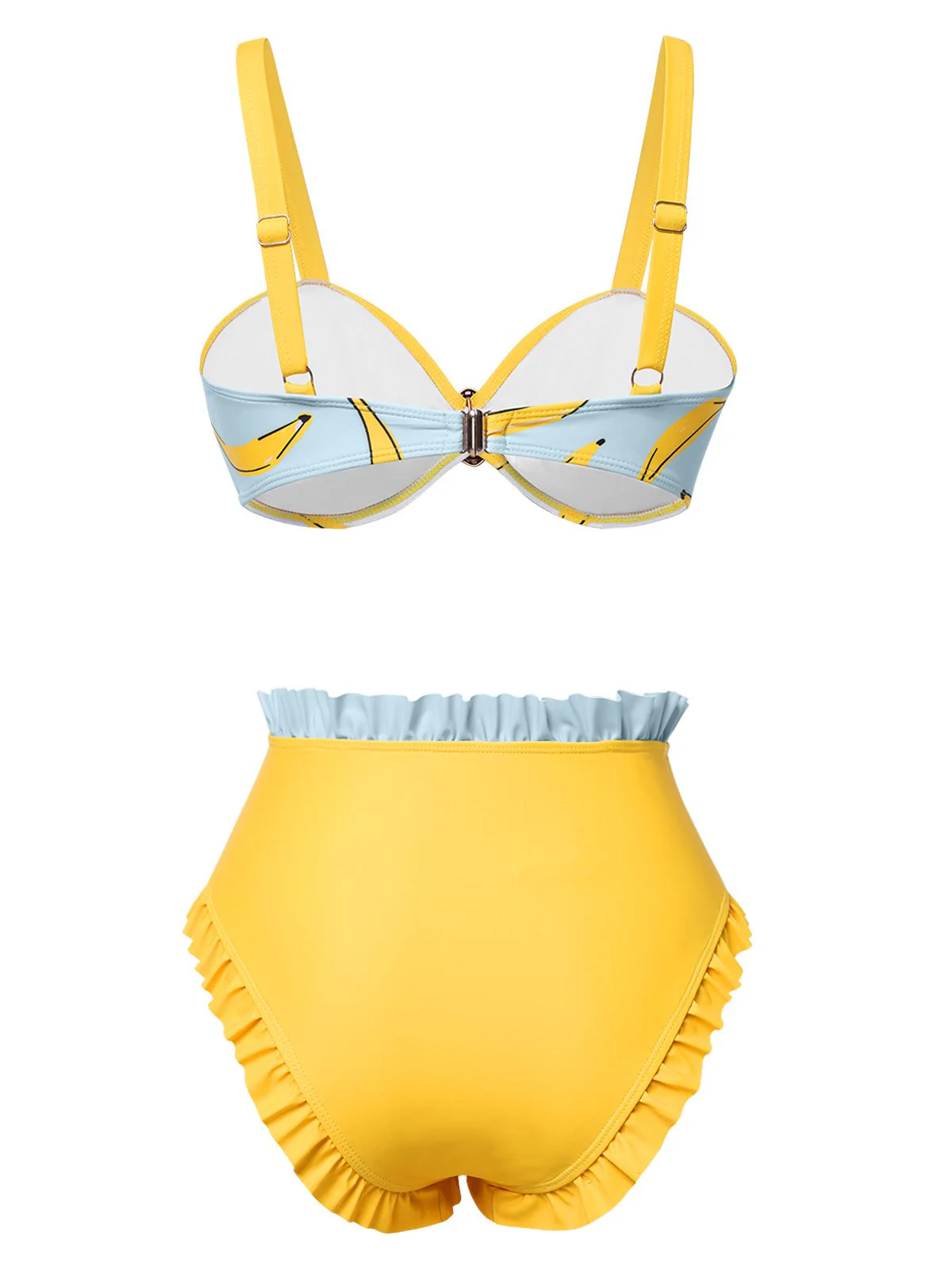 Gelb 1950er Rüschen Hem Banane Bikini Set - Image 2