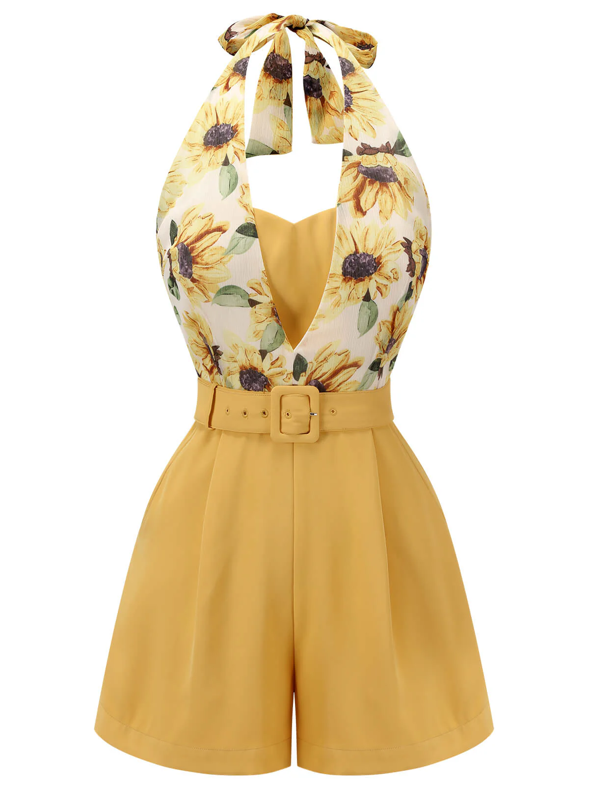 Gelb 1950er Sonnenblume Halter Romper - Image 3
