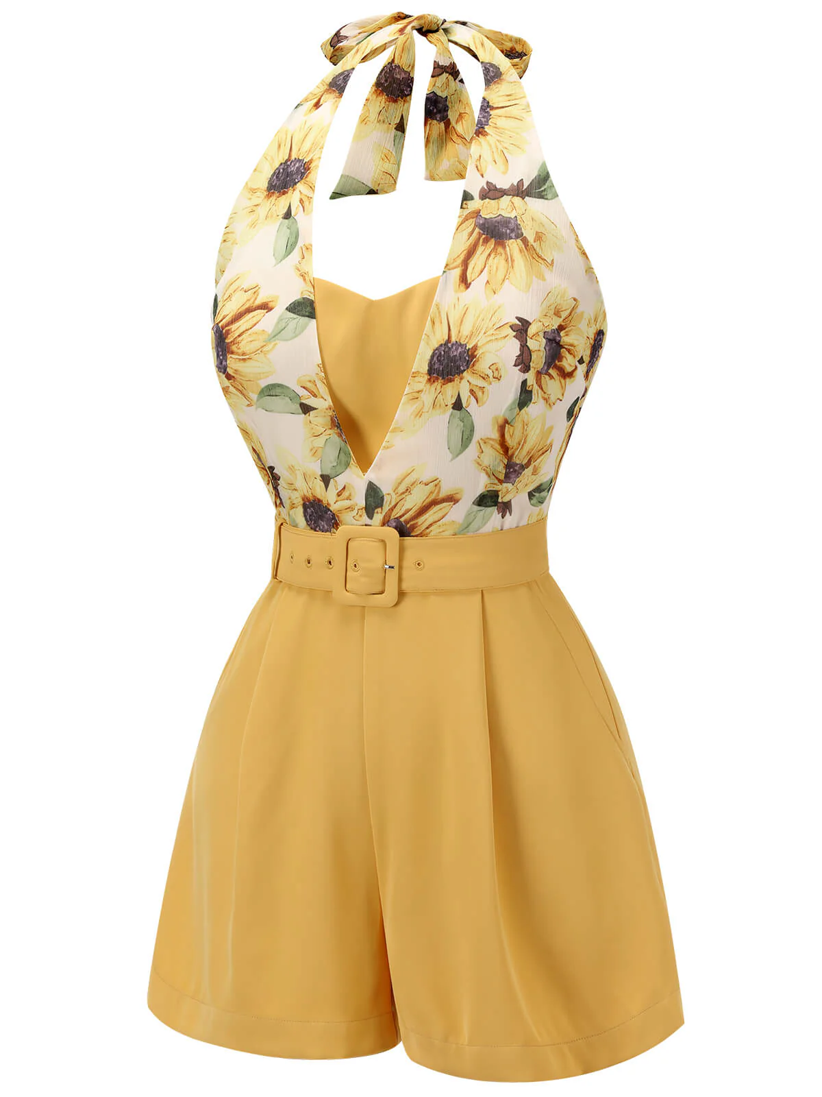 Gelb 1950er Sonnenblume Halter Romper - Image 4
