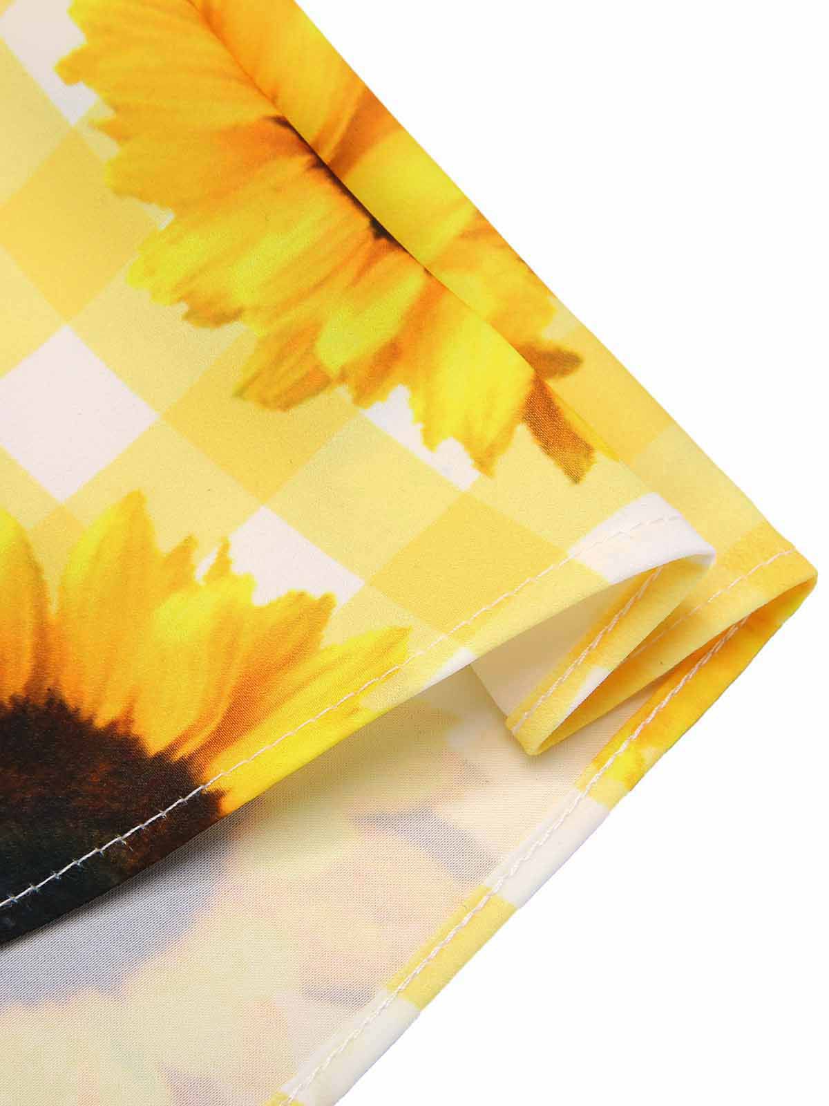 [Vorverkauf] Gelb 1950er Sonnenblume Kariert Halter Kleid - Image 6