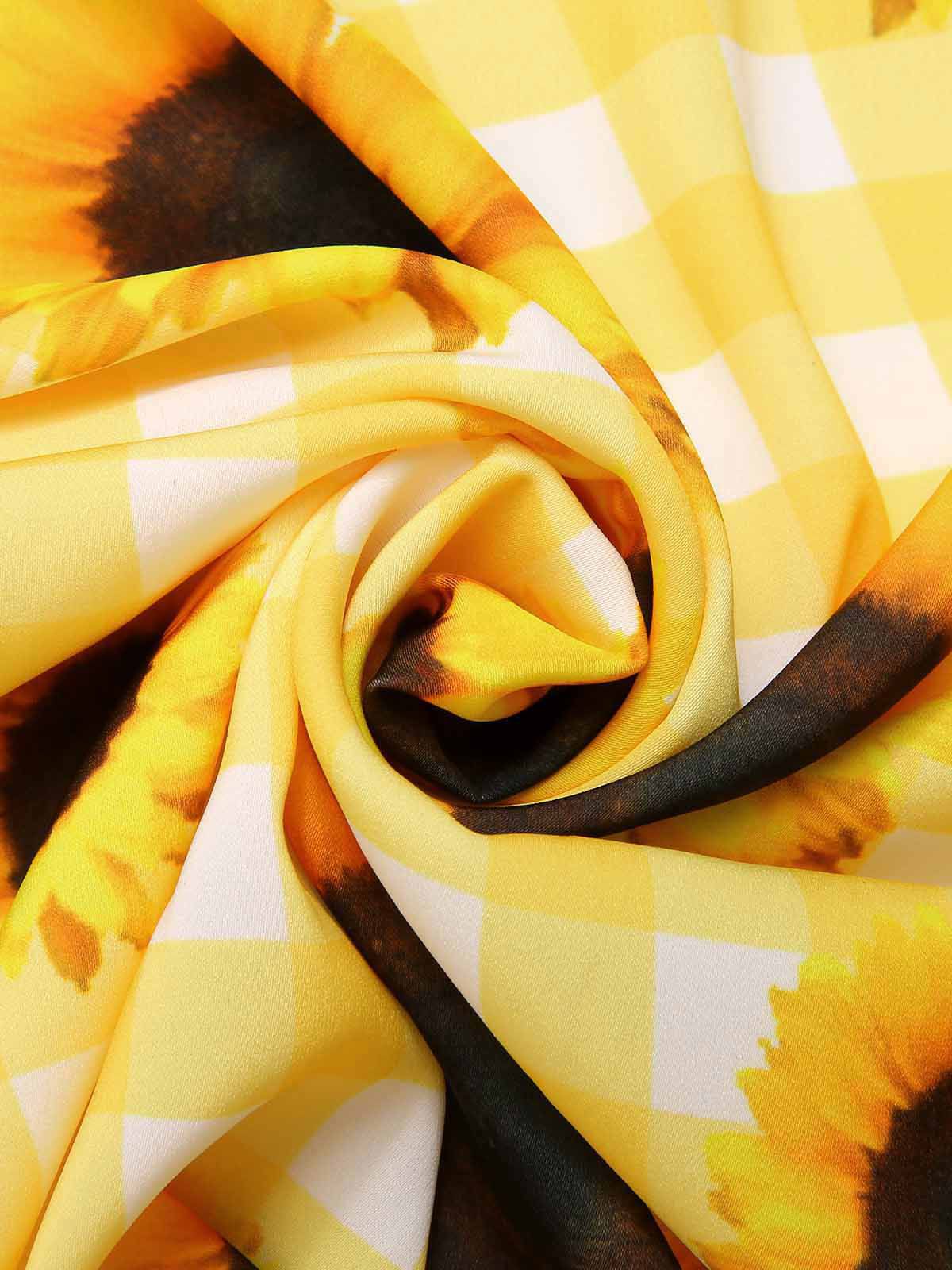 [Vorverkauf] Gelb 1950er Sonnenblume Kariert Halter Kleid - Image 7