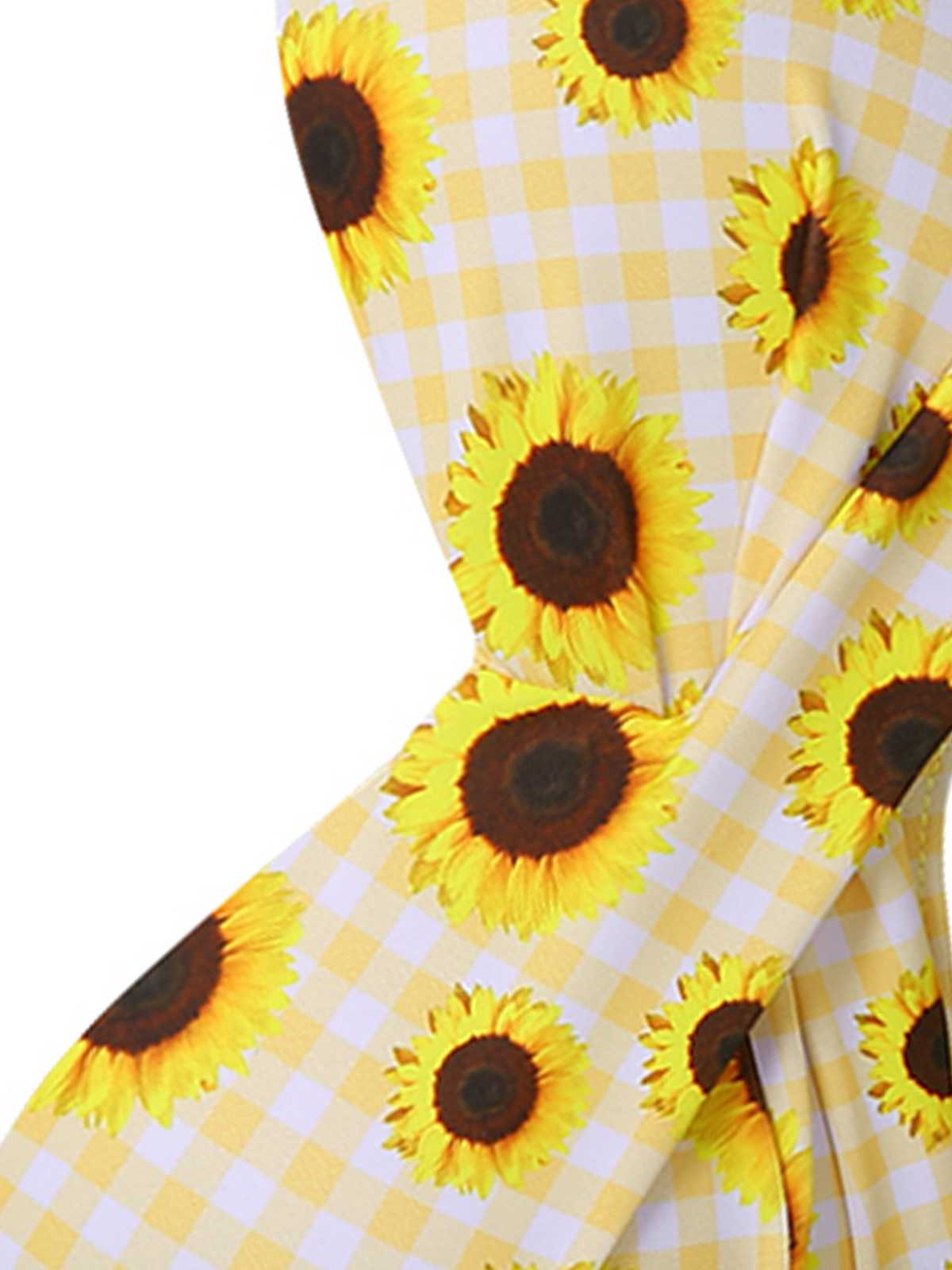 Gelb 1950er Spaghetti Träger Karomuster Sonnenblumen Badeanzug - Image 6