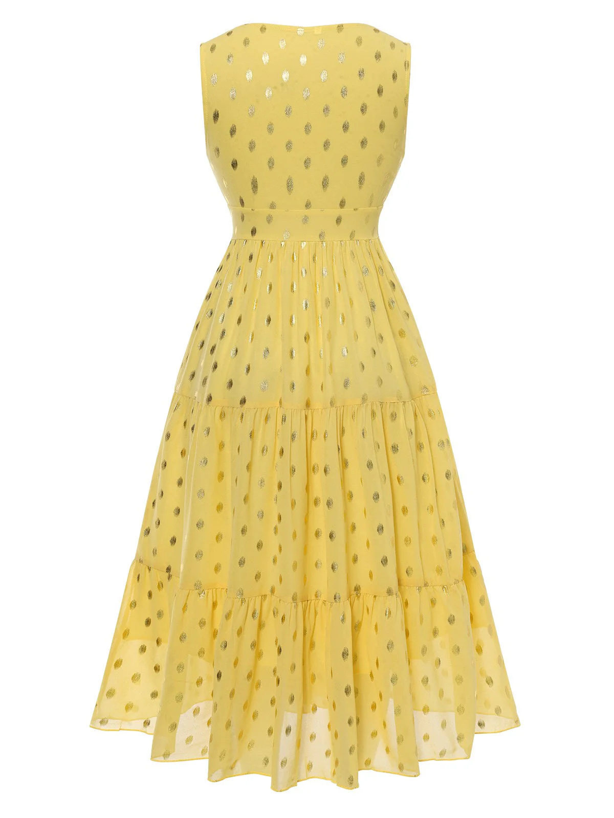 Gelb 1950er Spitze Patchwork Tupfen Kleid - Image 3