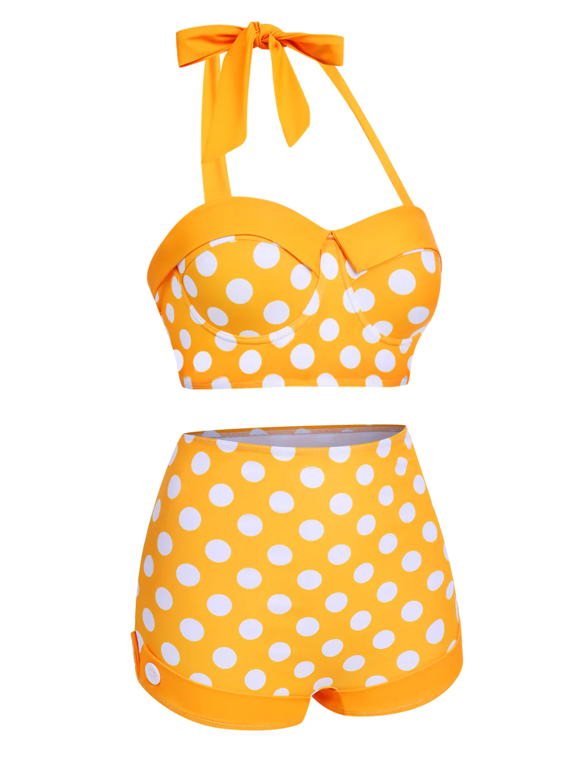 Gelb 1950er Tupfen Halter Bikini Set - Image 2