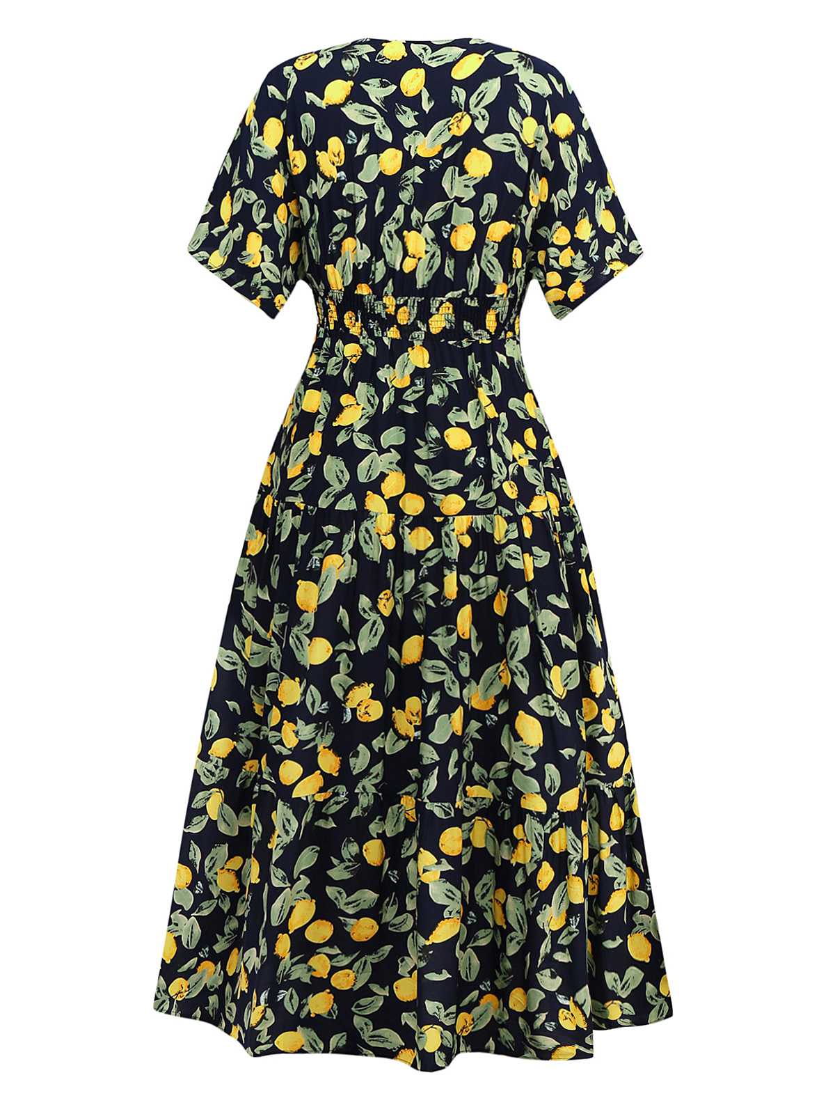 Gelb 1950er Zitrone V-Ausschnitt Gesmokt Chiffon Kleid - Image 2