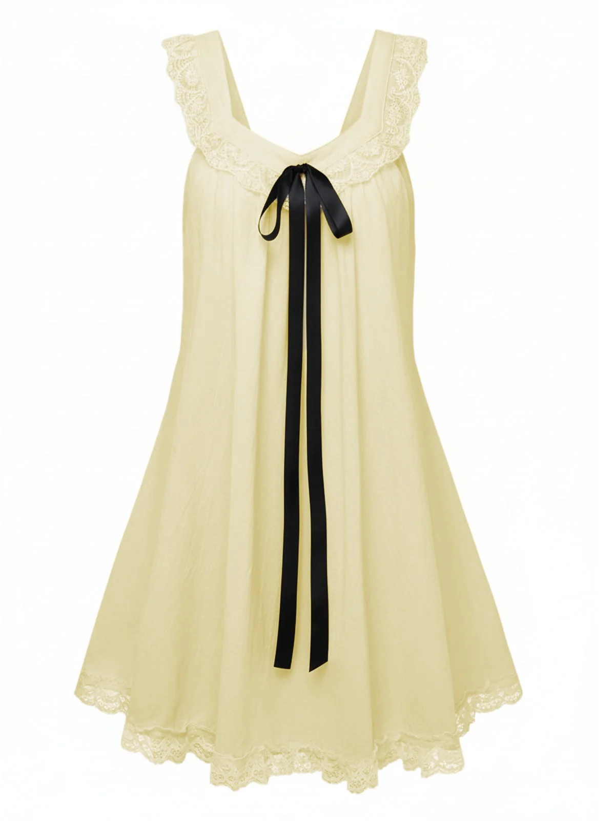 Gelb 1960er Solide Bogen Rückenfrei Spitze Babydoll Kleid - Image 3