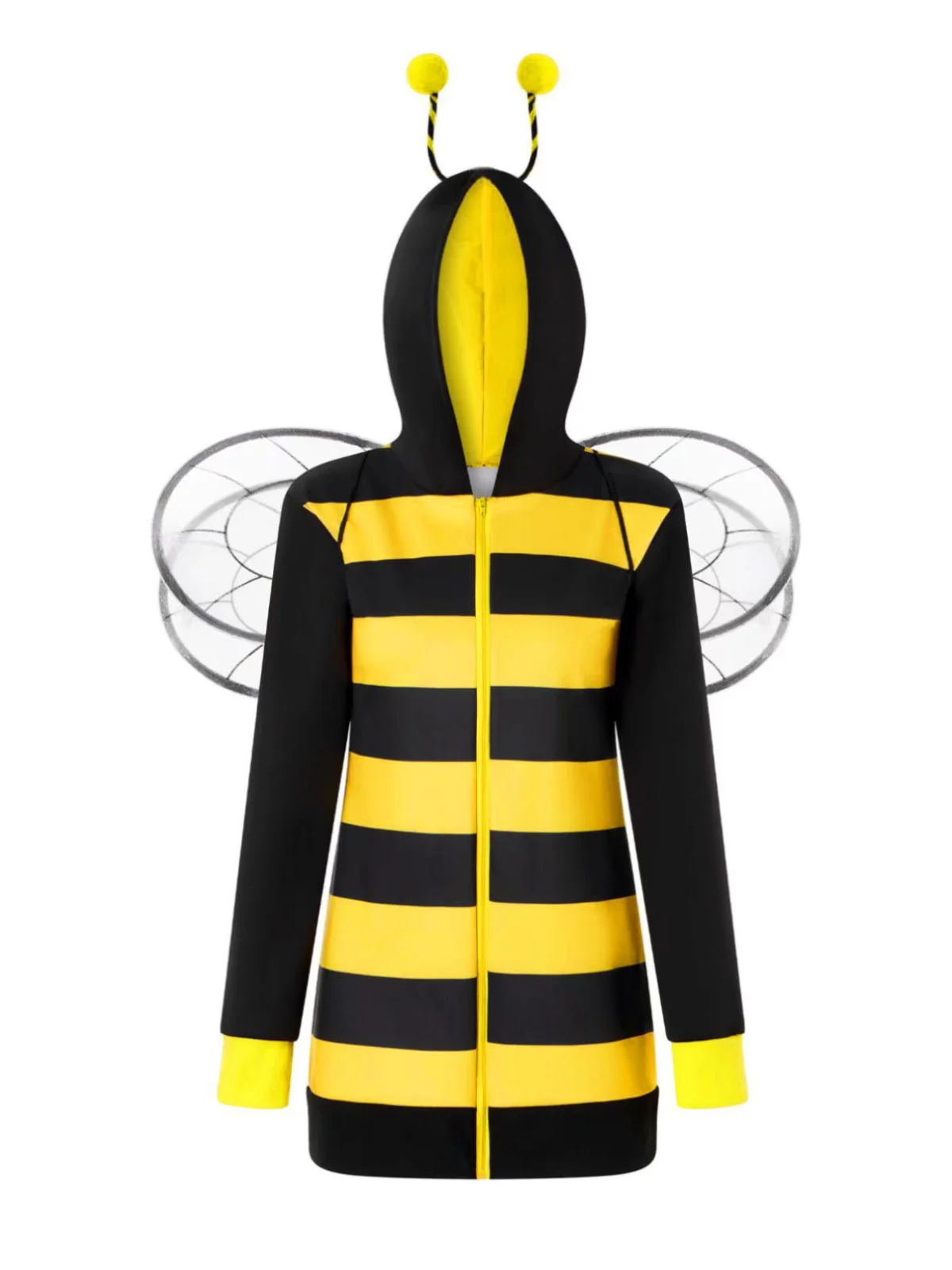 Gelb 1960er Streifen Biene Cosplay Hooded Kleid - Image 2