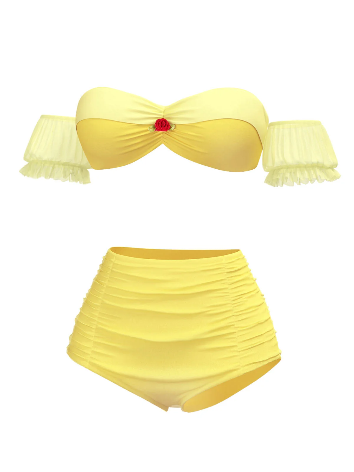 Gelb 1970er Belle Princess Stil Rose Puff Bikini Set - Image 2