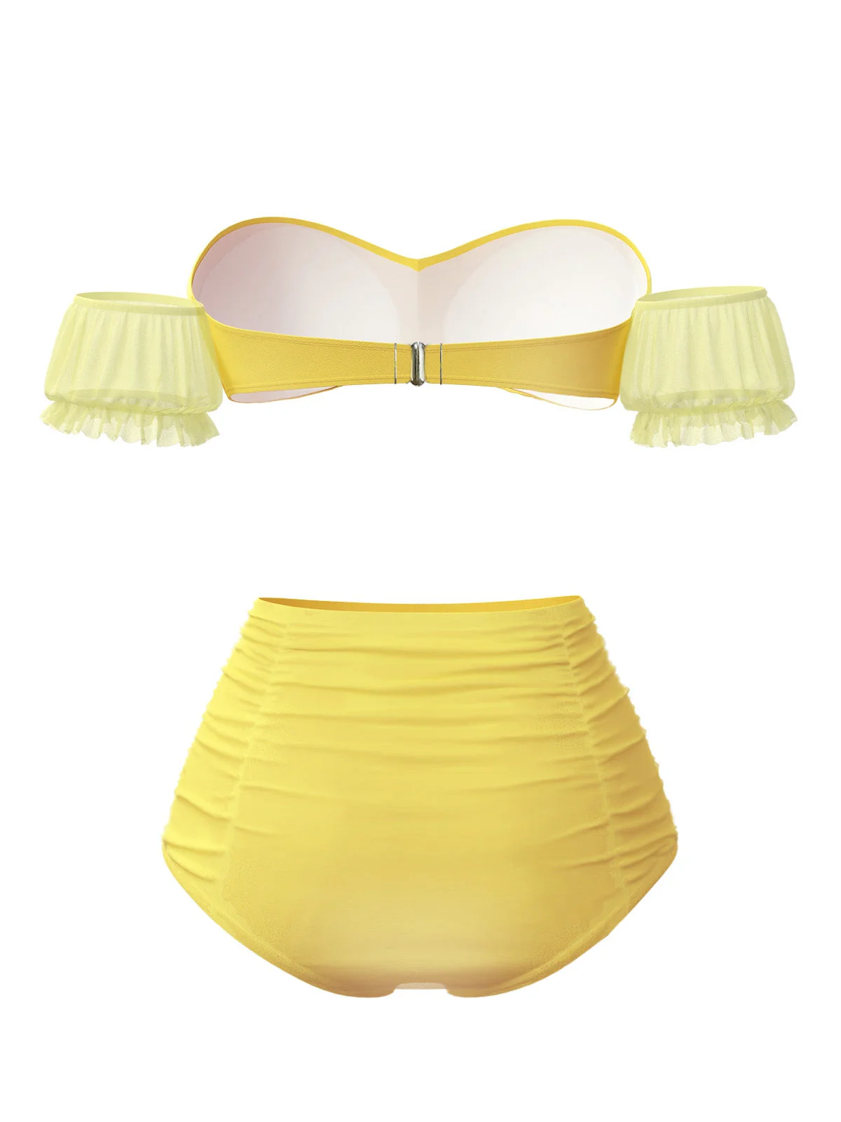 Gelb 1970er Belle Princess Stil Rose Puff Bikini Set - Image 3