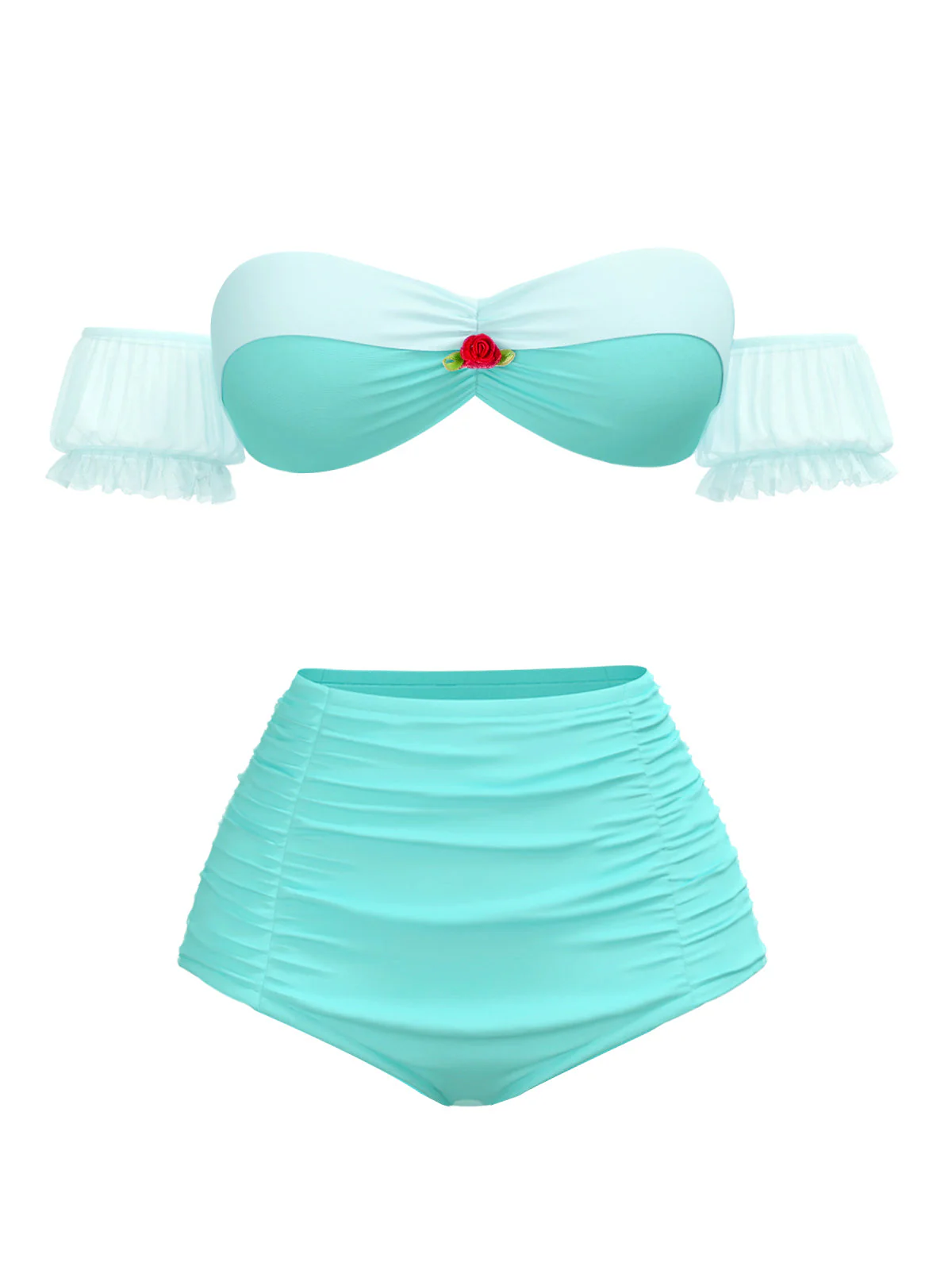 Gelb 1970er Belle Princess Stil Rose Puff Bikini Set - Image 4