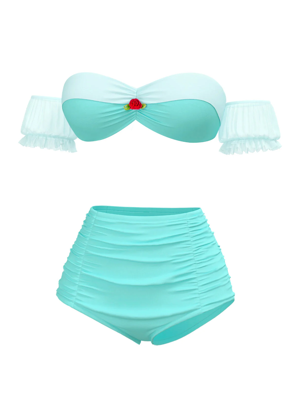 Gelb 1970er Belle Princess Stil Rose Puff Bikini Set - Image 5