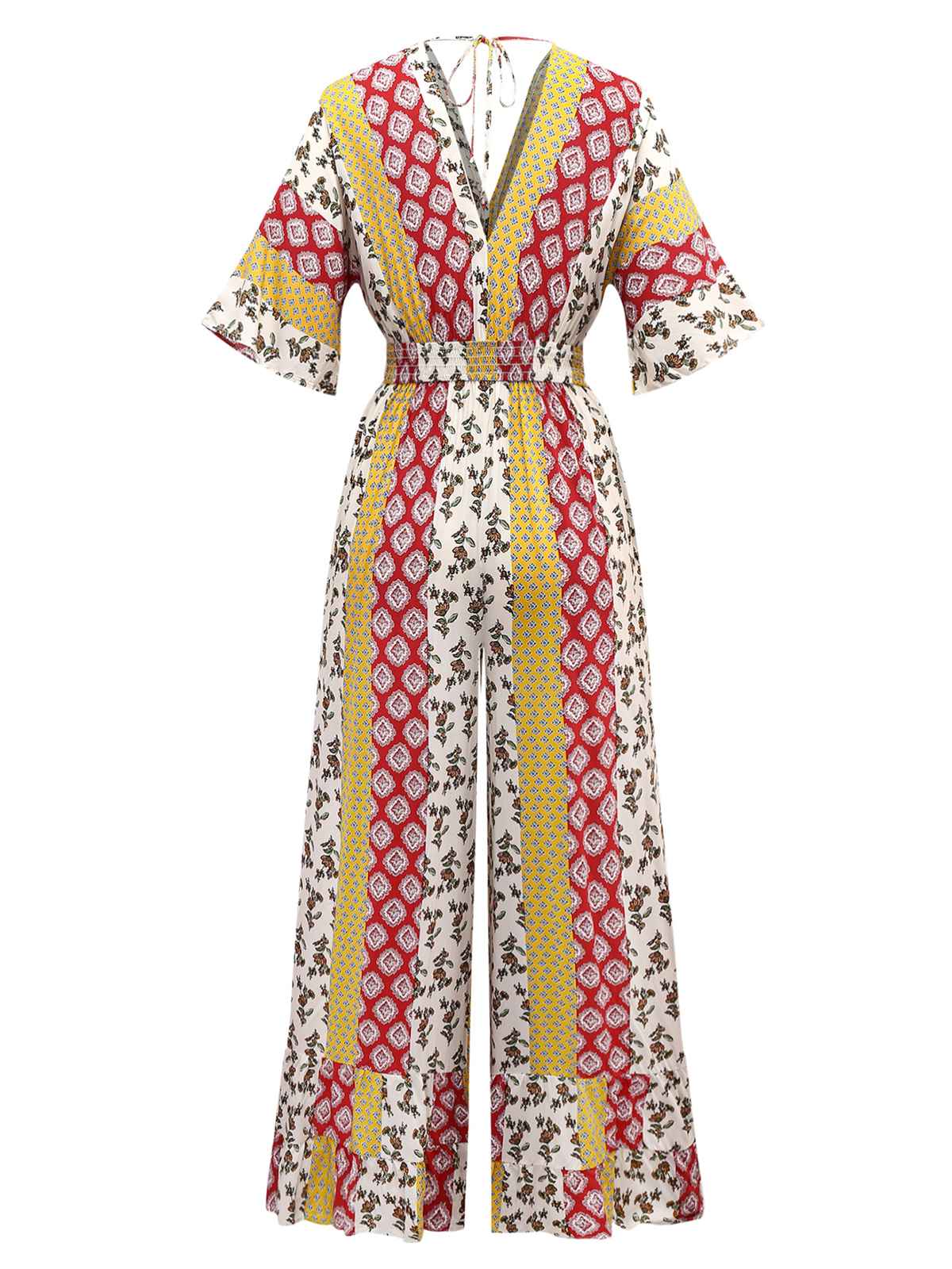 Gelb 1970er Bohemien Blumen Stammesmuster Jumpsuit - Image 3