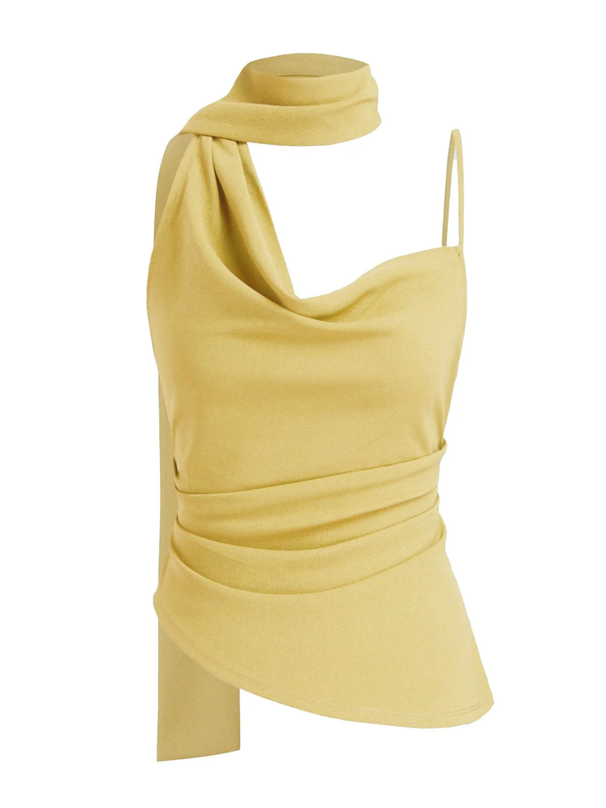 Gelb 1970er Schal Hals Gerüschtes Cowl Top