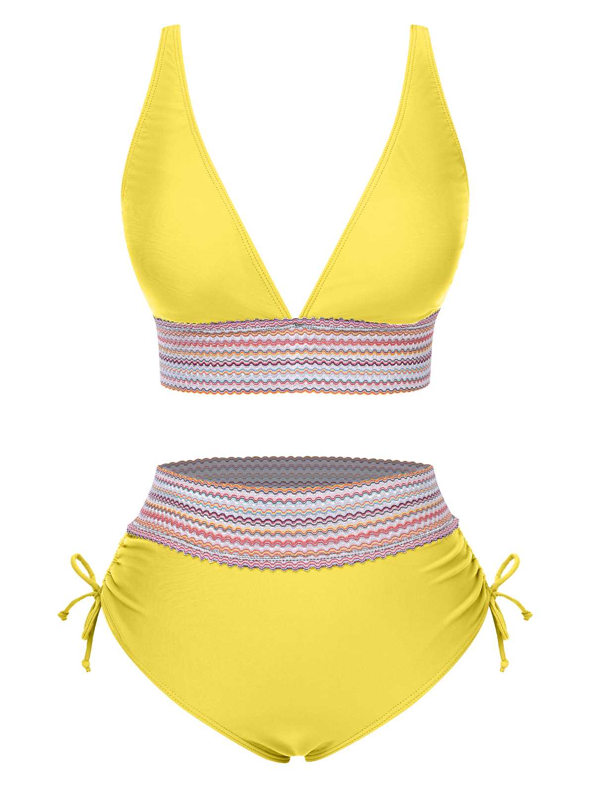 Schwarz 1970er V-Ausschnitt Patchwork Hohe-Taille Bikini - Image 13