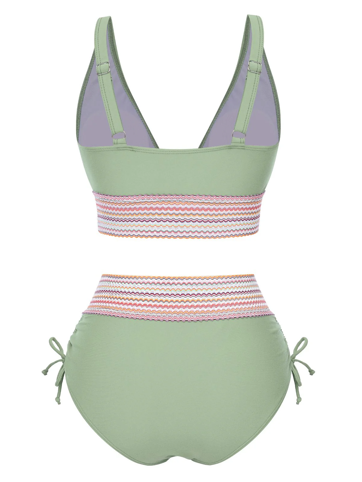 Schwarz 1970er V-Ausschnitt Patchwork Hohe-Taille Bikini - Image 7
