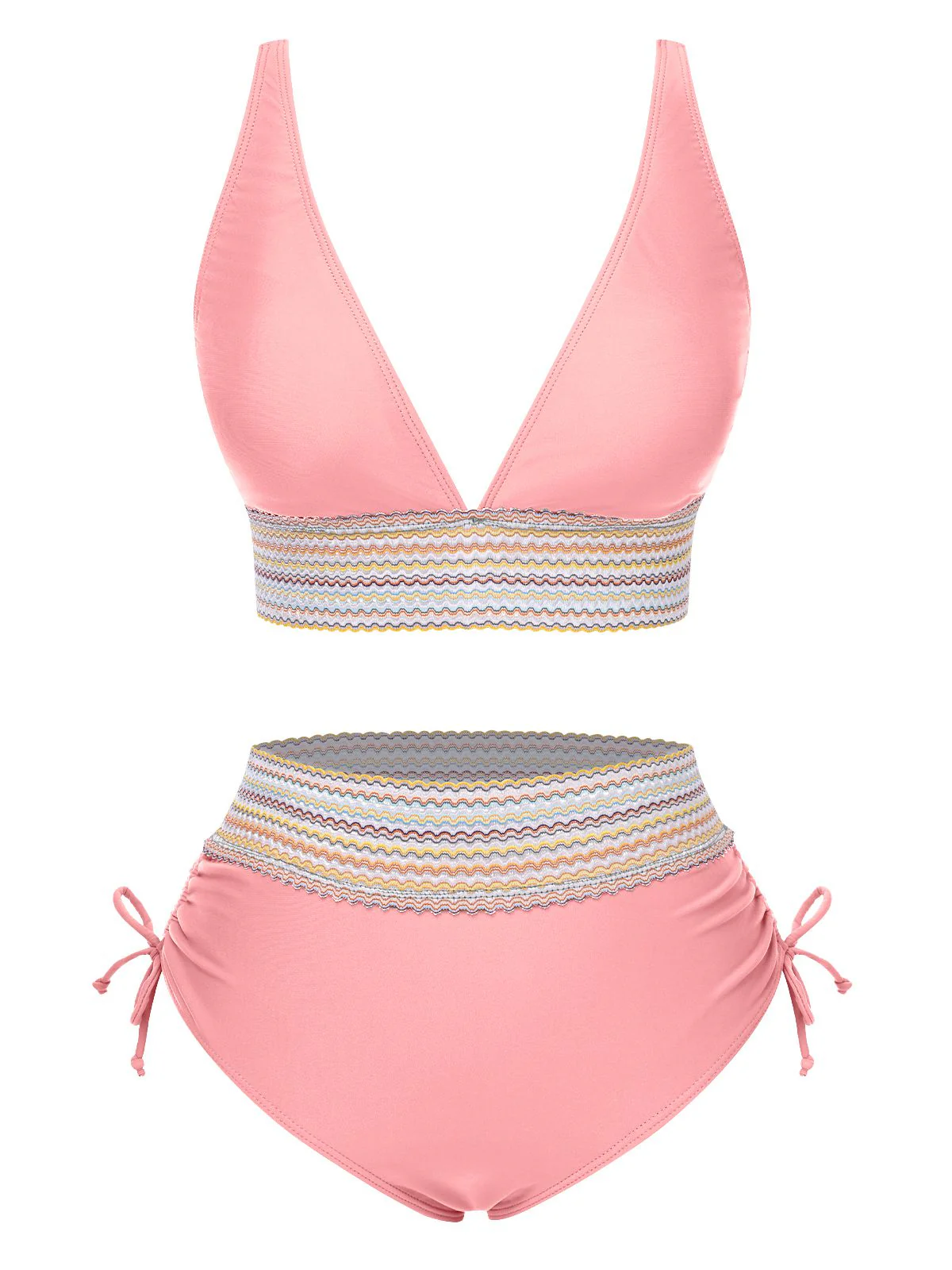 Schwarz 1970er V-Ausschnitt Patchwork Hohe-Taille Bikini - Image 9