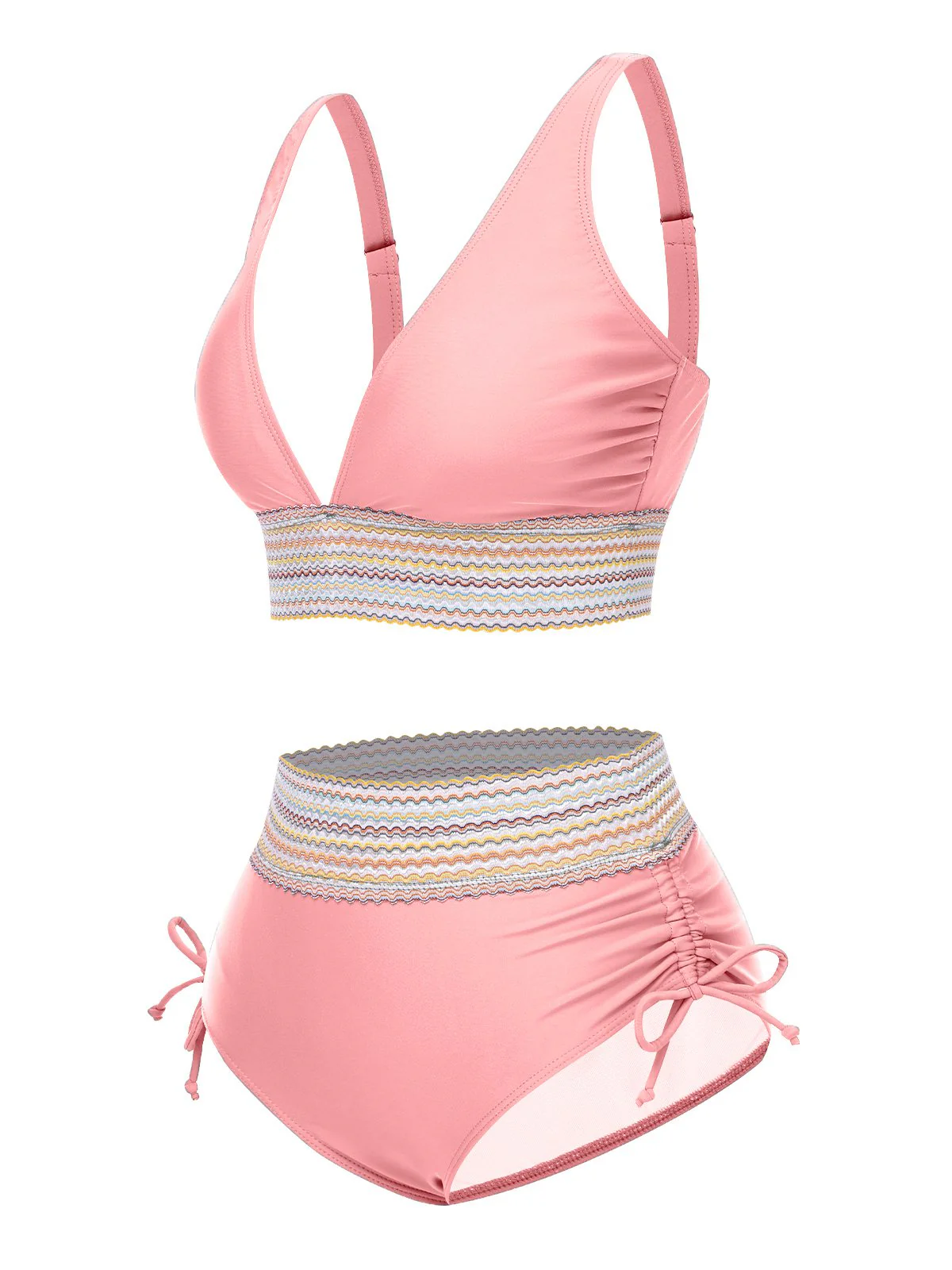 Schwarz 1970er V-Ausschnitt Patchwork Hohe-Taille Bikini - Image 10