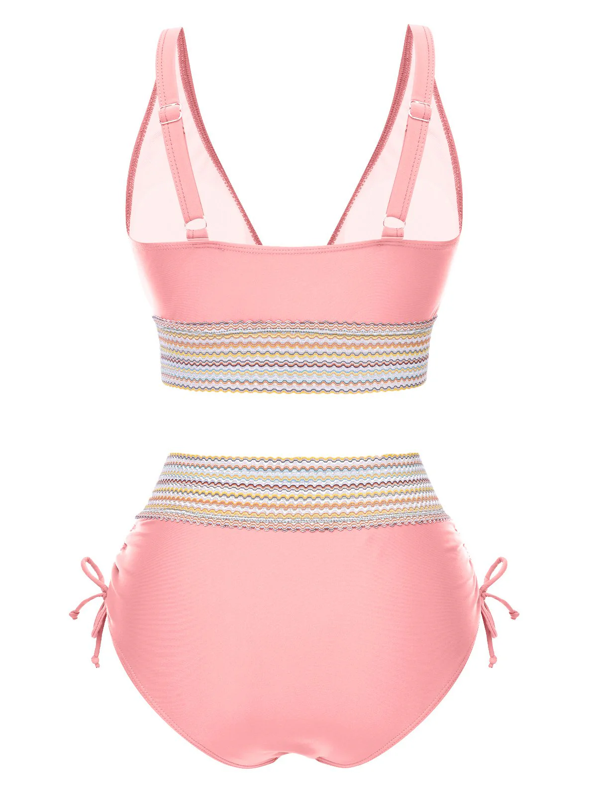 Schwarz 1970er V-Ausschnitt Patchwork Hohe-Taille Bikini - Image 11