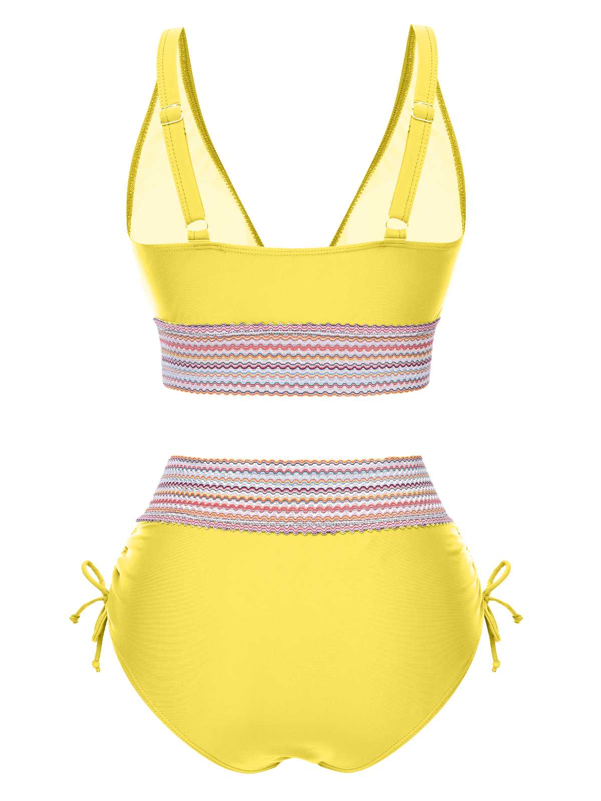 Schwarz 1970er V-Ausschnitt Patchwork Hohe-Taille Bikini - Image 15