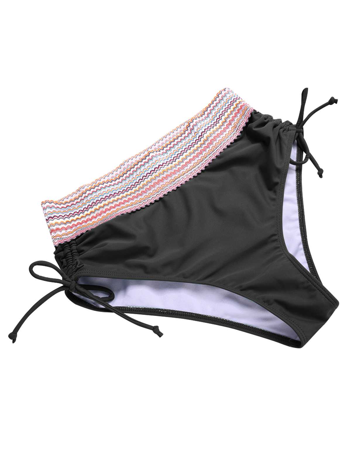 Schwarz 1970er V-Ausschnitt Patchwork Hohe-Taille Bikini - Image 4