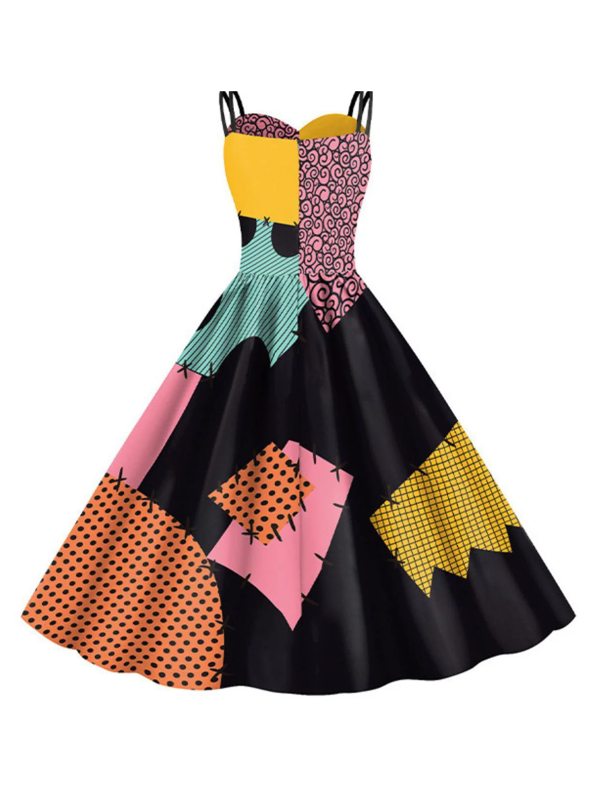 Rosa & Schwarz 1950er Nightmare Before Christmas Sally Farbblock Kleid - Image 4
