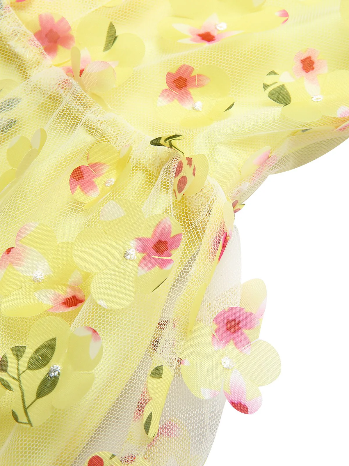 Gelb 3D Blumen Puffärmeln Swing Kleid - Image 5